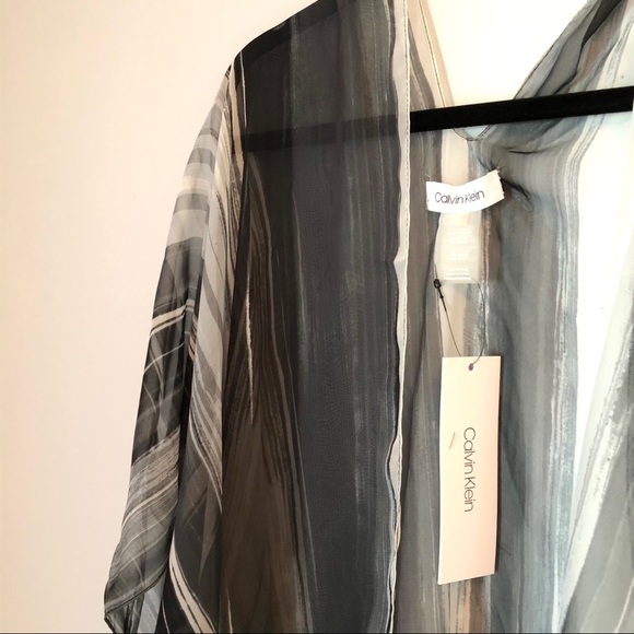 NWT Calvin Klein Gray/Black Sheer Beach Cover - Picture 2 of 6